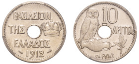 Greece, King George I, 1863-1913. 10 Lepta, 1912, Fourth Type, Paris mint (KM63; Divo 62; IV27).

Graded AU58 PCGS.