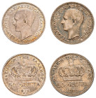 Greece, King George I, 1863-1913. Lot of 2 coins comprising 50 Lepta, 1874 A, First Type, Paris mint, 2.48g (KM37; Divo 55b; IV2) and 50 Lepta, 1883 A...