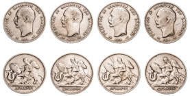 Greece, King George I, 1863-1913. Lot of 4 coins comprising Drachma, 1910 (3), Second Type, Paris mint, each 4.92g to 4.94g (KM60; Divo 54a; IV24) and...