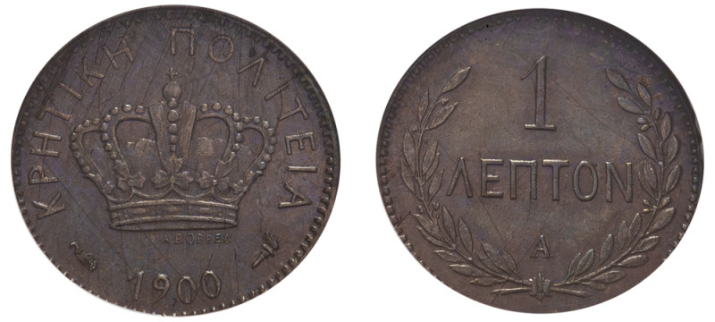 Greece, Crete, Prince George, 1898-1906. Lepton, 1900 A, Paris mint (KM1.1; Divo...