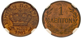 Greece, Crete, Prince George, 1898-1906. Lepton, 1901 A, Paris mint (KM1.2; Divo 138b).

Graded MS63RB NGC.