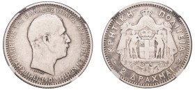 Greece, Crete, Prince George, 1898-1906. 2 Drachmai, 1901, Paris mint (KM8; Divo 131).

Graded VF Details, Cleaned NGC.