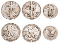 USA, Federal Republic, 1776-. Lot of 3 coins comprising 1/4 Dollar, not visible date (1917-1930), Philadelphia mint, 6.06g (KM145); 1/2 Dollar, 1917, ...