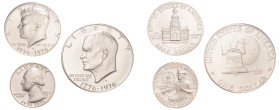 USA, Federal Republic, 1776-. AR Proof set, Quarter (1/4), Half (1/2) and 1 Dollar, 1976 S, 200th Anniversary of the United States Declaration of Inde...