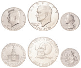 USA, Federal Republic, 1776-. AR Proof set, Quarter (1/4), Half (1/2) and 1 Dollar, 1976 S, 200th Anniversary of the United States Declaration of Inde...