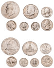 USA, Federal Republic, 1776-. Lot of 7 coins comprising 5 Cents, 1919 D, Denver mint, 4.89g (KM134); Dime, 1943, Philadelphia mint, 2.48g (KM140); 1/4...