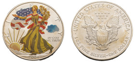 USA, Federal Republic, 1776-. AR Coloured “American Silver Eagle” Dollar, 2004, Philadelphia mint, 31.29g (cf. KM273, for regular issue).

Uncirculate...