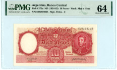Argentina
Banco Central
10 Pesos, ND (1954-1963)
S/N 88928925D - Signature Titles - C
Watermark: Man’s Head
Pick 270a

Graded Choice Uncirculated 64 P...