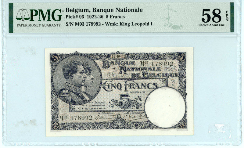 Belgium
Banque Nationale
5 Francs, 19 October 1923 - Issue of 1922-1926
S/N M03 ...