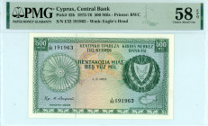 Cyprus
Central Bank
500 Mils, 1 June 1974 - Issue of 1973-1976
S/N I/32 191963
Printer: BWC
Watermark: Eagle’s Head
Pick 42b

Graded Choice Uncirculat...