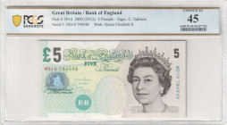 Great Britain
Bank of England
5 Pounds, 2002 (ND 2012)
S/N JMD10 794548 - Signature C. Salmon 
Watermark: Queen Elizabeth II
Pick 391d

Graded Choice ...