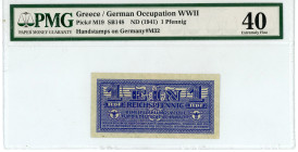 Greece
German Occupation WWII
Pfennig (Reichspfennig = 625.000.000 Drachmai), ND (1941)
German Type 1 - Greek Large
Pick M19; Pitidis 370

Graded Extr...