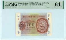 Greece
British Military Authority
5/- Shillings, ND (1943)
Block R
Pick M4; Pitidis 437

Graded Choice Uncirculated 64 PMG.