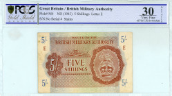 Greece
British Military Authority
5/- Shillings, ND (1943)
Block E
Pick M4; Pitidis 437

Graded Very Fine 30 Details, Stains PCGS Gold Shield.