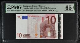 Greece - European Union
European Central Bank
10 Euro, 2002
S/N Y00420826159 - Signature of W.F. Duisenberg
Serial number prefix “Y”
Pick 2y

Graded G...