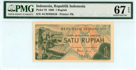 Indonesia
Republik Indonesia
Rupiah, 1960
S/N ACW038210
Printer: PK
Pick 76

Graded Superb Gem Uncirculated 67 EPQ PMG.