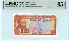 Kenya
Central Bank
5/- Shillings, 1st July 1978
S/N C/30 788080
Watermark: Lion’s Head
Pick 15

Graded Gem Uncirculated 65 EPQ PMG.