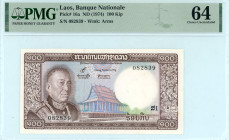 Laos
Banque Nationale
100 Kip, ND (1974)
S/N 082839
Watermark: Arms
Pick 16a

Graded Choice Uncirculated 64 PMG.