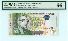 Mauritius 
Bank of Mauritius
200 Rupees, 2013
S/N BS911756
Watermark: Dodo Bird
Pick 61b

Graded Gem Uncirculated 66 EPQ PMG.