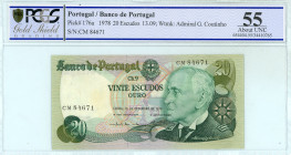 Portugal
Banco de Portugal
20 Escudos, 13 September 1978
S/N CM 84671
Watermark: Admiral G. Coutinho
Pick 176a

Graded About Uncirculated 55 PCGS Gold...