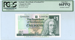 Scotland 
Royal Bank of Scotland PLC
Pound, 30th March 1999
S/N C/79 320740
Pick 351d

Graded Gem New 66 PPQ PCGS Currency.
The Rickey Collection.