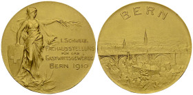 Bern, Vergoldete AE Medaille 1910, Gastwirtsgewerbe