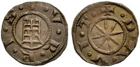 BEIRUT, Lordship. RAYMOND OF TRIPOLI, 1184-1186. Pougeoise. Tower of David, T.V.R.R.I.S. Rv. Eight-pointed star, +.D.A.V.I.T. 0.73 g. Metc. 207, Schlu...