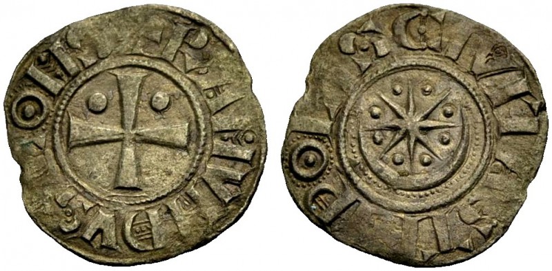 THE COUNTY OF TRIPOLI. RAYMOND II or III, 1137-1152-1187. Denier. Cross with pel...