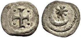 THE COUNTY OF TRIPOLI. RAYMOND III, 1152-1187. Anonymous silver coin. Cross with one pellet in each quarter. Rv. Eight-pointed star, the rays ending i...