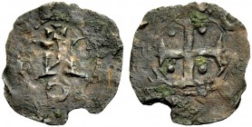THE COUNTY OF TRIPOLI. ANONYMOUS. Copper coin, after 1266? Stylized building, a cross above, an annulet below. Rv. Cross with a pellet in each angle. ...