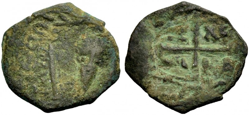 THE PRINCIPALITY OF ANTIOCH. TANCRED, 1104-1112. Copper coin type 2. Bearded bus...