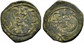 THE PRINCIPALITY OF ANTIOCH. TANCRED, 1104-1112. Copper coin type 2. Bearded bust of Tancred with chain armour and sword. Rv. Cross, in the angles IC ...