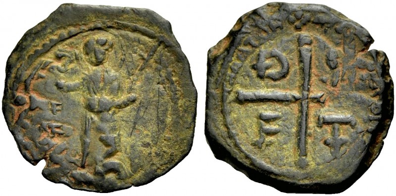 THE PRINCIPALITY OF ANTIOCH. TANCRED, 1104-1112. Copper coin type 3. Standing fi...