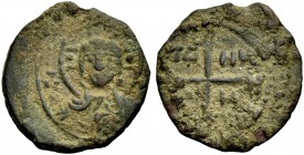 THE PRINCIPALITY OF ANTIOCH. TANCRED, 1104-1112. Copper coin type 4. Bust of Christ. Rv. Cross, in the angles TA NK P H 2.99 g. Metc. 83, Schlumb. II,...