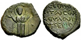 THE PRINCIPALITY OF ANTIOCH. ROGER, 1112-1119. Copper coin, second type. Mary standing praying. Rv. Greek text. 3.93 g. Metc. 89, Schlumb. II, 11, MPS...
