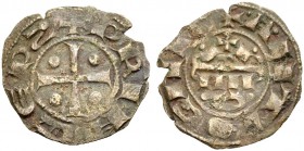 THE PRINCIPALITY OF ANTIOCH. RAYMOND DE POITIERS, 1136-1146. Anonymous copper coin. Cross with one pellet in each quarter, +PRINCEPS Rv. Altar with fo...