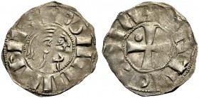 THE PRINCIPALITY OF ANTIOCH. BOHEMOND III, Minority 1149-1163. Denier. Bare head r., +BOANVHDVS Rv. Cross with an annulet in the first quarter, +ANTIO...