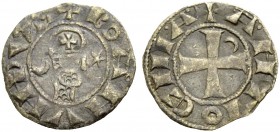 THE PRINCIPALITY OF ANTIOCH. BOHEMOND III, Majority, 1163-1201. Denier. Helmeted bearded head r. between crescent and five-pointed star, +BOAHVHDVS Rv...