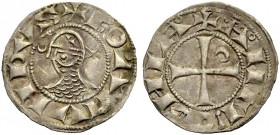 THE PRINCIPALITY OF ANTIOCH. BOHEMOND III, Majority, 1163-1201. Denier. Helmeted head l. between crescent and five-pointed star, +BOAMVHDVS Rv. Cross ...
