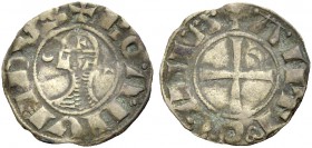 THE PRINCIPALITY OF ANTIOCH. BOHEMOND III, Majority, 1163-1201. Denier. Helmeted head l. between crescent and five-pointed star, +BOAHVHDVS Rv. Cross ...