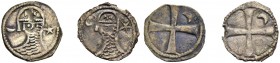THE PRINCIPALITY OF ANTIOCH. BOHEMOND III, Majority, 1163-1201. Lot of two "oboli". Helmeted head l. between crescent and five-pointed star. Rv. Cross...