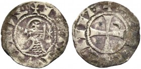 THE PRINCIPALITY OF ANTIOCH. BOHEMOND IV, 1201-1233. Denier. Helmeted head l. between crescent and seven-pointed star (sic!), chain mail composed of c...