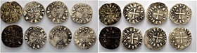 THE PRINCIPALITY OF ANTIOCH. RAYMOND ROUPEN, 1216-1219. Lot of eight deniers. Helmeted bust l. between crescent and five-pointed star, +RVPINVS Rv. Cr...