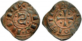 THE PRINCIPALITY OF ANTIOCH. LATE ANONYMOUS, 1250-1268. Copper coin. Retrograde S with four dots in field, +PRIN.CEPS (retrograde) Rv. Cross with dots...