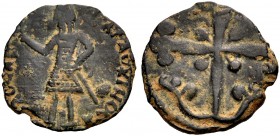 THE COUNTY OF EDESSA. BALDWIN II., Second Reign, 1108-1118. Follis. The count standing with small cross and sword, circular legend BAΓΔOYINOC ΔOYΛO CT...