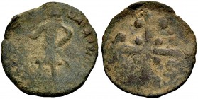 THE COUNTY OF EDESSA. BALDWIN II., Second Reign, 1108-1118. Follis. The count standing with small cross and sword, circular legend BAΓΔOINOC (ΔOYΛO CT...