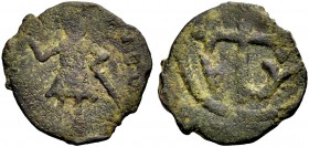 THE COUNTY OF EDESSA. BALDWIN II., Second Reign, 1108-1118. Follis. The count standing with small cross and sword, circular legend. Rv. Ornamented cro...
