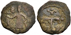 THE COUNTY OF EDESSA. BALDWIN II., Second Reign, 1108-1118. Follis. The count standing with small cross and sword, BAΓΔOIN around. Rv. Ornamented cros...