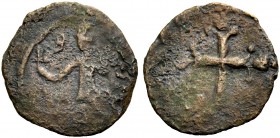 THE COUNTY OF EDESSA. BALDWIN II., Second Reign, 1108-1118. Follis. The count standing with small cross and sword, B(AΓΔOIN) around. Rv. Ornamented cr...