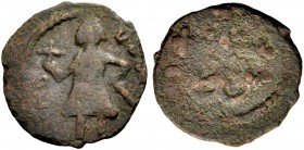 THE COUNTY OF EDESSA. BALDWIN II., Second Reign, 1108-1118. Follis. The count standing with small cross and sword. Rv. Ornamented cross. 3.69 g. Metc....
